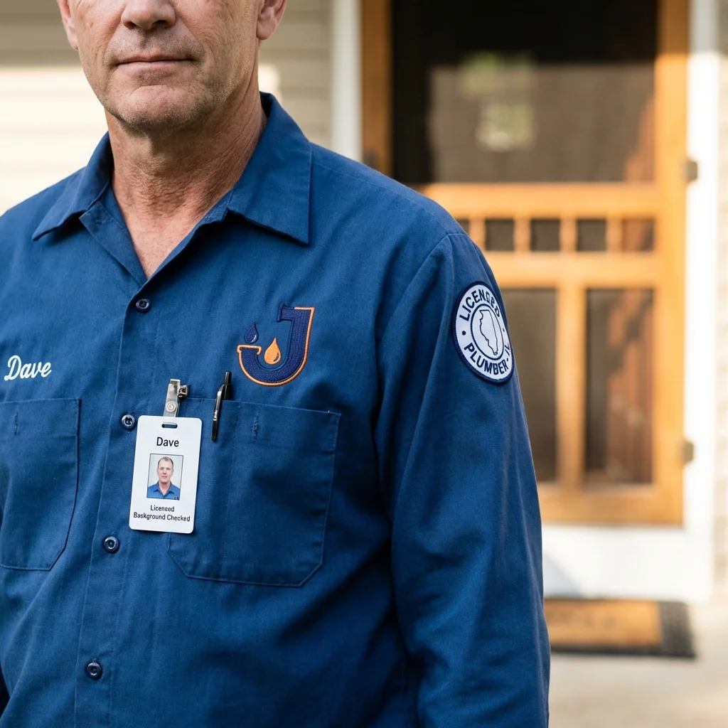 Licensed plumber showing ID badge in Elkhorn, WI