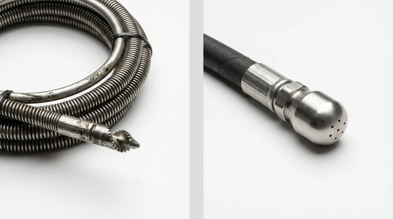 Drain snake cable and hydro jetting nozzle used for drain cleaning in Elkhorn, WI