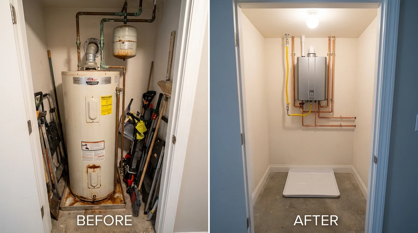 Tank water heater versus wall-mounted tankless unit comparison for Elkhorn, WI homeowners