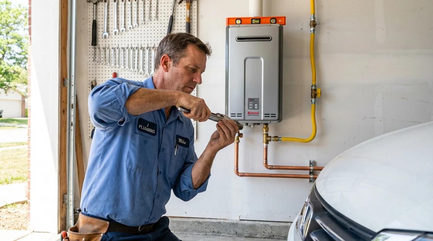 Tankless water heater installation by a Johns Plumbing LLC plumber in Elkhorn