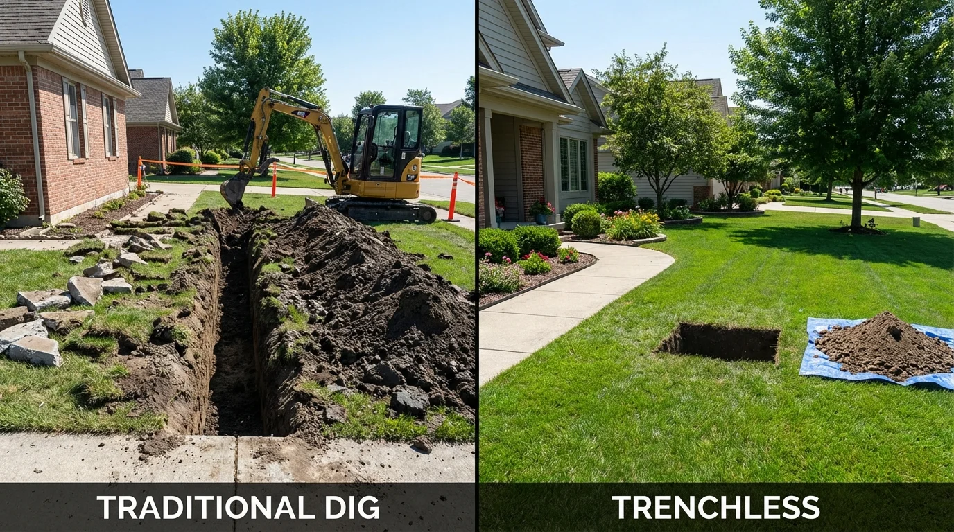 Trenchless sewer repair with minimal yard damage versus traditional excavation in Elkhorn, WI